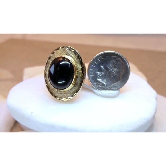 Estate VTG 14k Solid Yellow Gold Black Onyx Cufflinks 15.6 gr Wedding Tuxedo - Picture 5 of 7